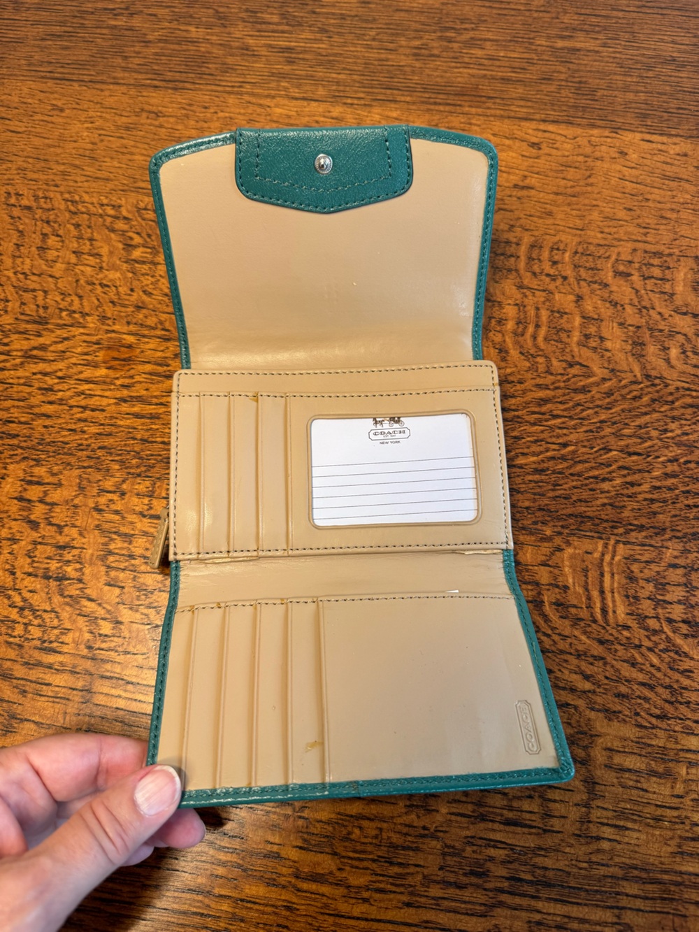 Coach Ashley Teal Green Pleated Leather Compact Wallet - Picture 8 of 12